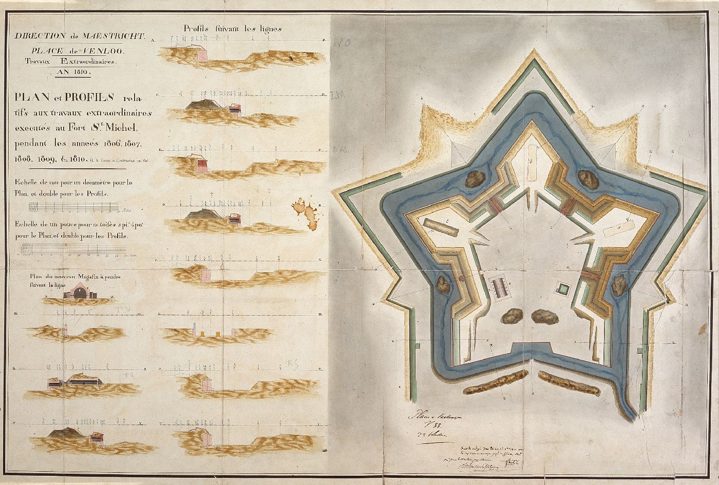 Overzichtstekening van Fort Sint Michiel uit 1810